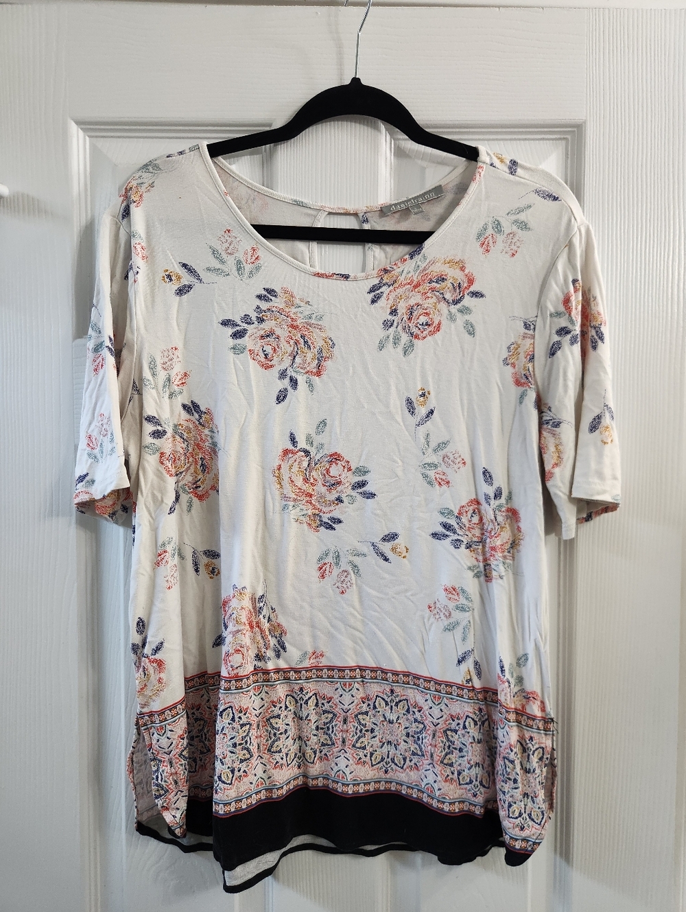 Daniel Rainn Cream Floral Border Hem Tunic